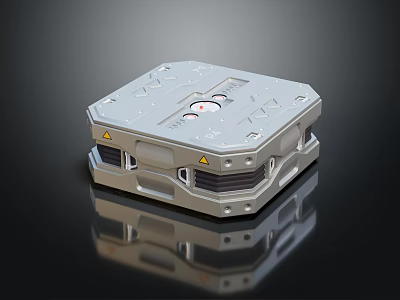 Silver Mobile Robot Base With Square Metal Frame Structured Surface And Indicator Lights 3d model
