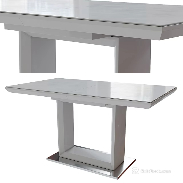 White Modern Dining Table With Glass Top And Geometric Leg Structure 3d model