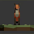 Low Poly Style Fox Game And Movie Character Standing On Green Platform With Grass Details