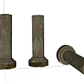 Three Weathered Stone Columns With Standing And Fallen Positions And Textured Surfaces