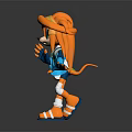 Colorful 3D Character Model With Orange Hair Blue Eyes And Blue White Outfit