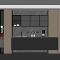 Elegant Modern Sideboard With LED Strip Lighting Marble Countertop Gray Cabinet Doors And Open Design