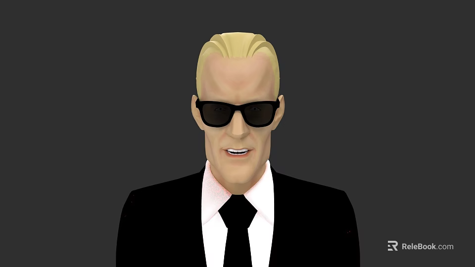 Game Movie Character With Blonde Hair Wearing Black Suit White Shirt Black Tie And Sunglasses 3d model 