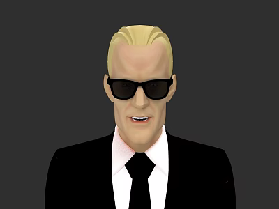 Game Movie Character With Blonde Hair Wearing Black Suit White Shirt Black Tie And Sunglasses 3d model