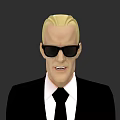 Game Movie Character With Blonde Hair Wearing Black Suit White Shirt Black Tie And Sunglasses