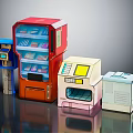 Diverse Colorful Commercial Equipment Featuring Vending Machines Cash Registers And Kiosks