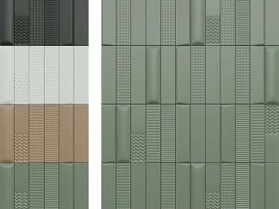 Decorative Grey White Brown Green Wall Panels With Textured Geometric Patterns Design 3d model