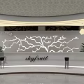 Skyfruit Cafe Interior Featuring Tree Branch Decoration Curved Ceiling Bar Counter And High Stools 3d model