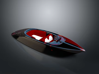 Modern Sleek Speedboat With Black Red Exterior And White Interior Seats Design 3d model
