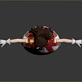 Child 3D Character In Red White Dress Brown Ponytail Gold Accents White Gloves Arms Outstretched