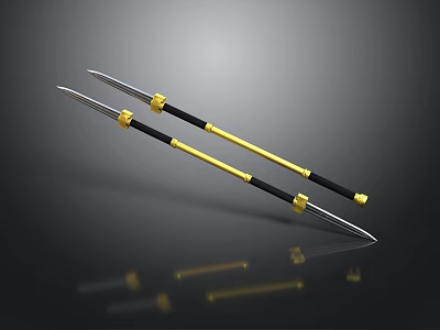 Double Long Handle Weapons With Black Gold Accents And Silver Blades 3d model