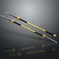 Double Long Handle Weapons With Black Gold Accents And Silver Blades