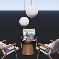 Cozy Wicker Chairs And Wooden Round Table Set With White Pendant Lights And Green Plant