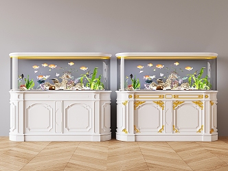 French Style Fish Tank Fish Tank Aquarium Glass Fish Tank Cabinet Aquarium Ornamental Fish Tank Tropical Fish Stone rockery 3d model