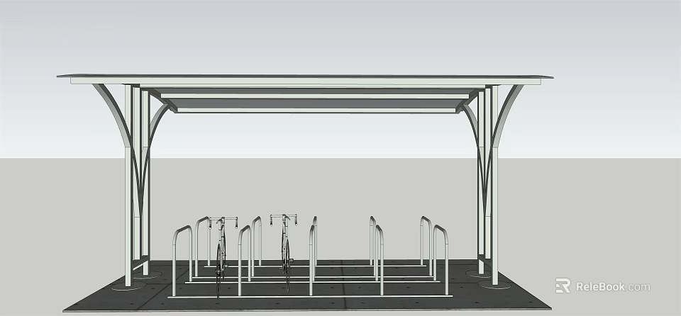 Outdoor Bicycle Parking Canopy Structure With Metal Racks And Shelter Design 3d model 