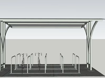 Outdoor Bicycle Parking Canopy Structure With Metal Racks And Shelter Design 3d model