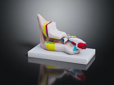 3D Head Organ Anatomical Model With Colored Sections On White Base 3d model