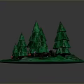 Vibrant Green Circular Landscape With Tall Trees Colorful Stones And Red Purple Accents