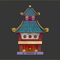 Traditional Chinese Two Story Architecture With Green Tiled Roof Golden Decorations And Red Walls