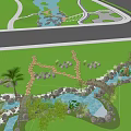 Park Landscape With Green Lawn Water Feature Stone Pathway Small Bridge And Plants