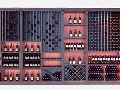 Elegant Wine Cabinet With Organized Storage Shelves And Various Wine Bottles 3d model