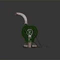 Vintage Green Manual Water Pump With Metal Pipes And Rustic Ground Base