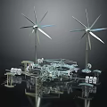 Two Wind Turbines With Metal Frames Base Structures And Mechanical Components 3d model
