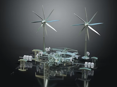 Two Wind Turbines With Metal Frames Base Structures And Mechanical Components 3d model