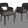 Modern Dining Chairs with Black Frame Light Gray Upholstered Seats and Armrests 3d model