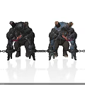 Two Dark Blue Chained Monsters With Horns Extended Tongues and Claws