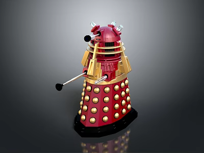 Red Metallic Robot Figure With Gold Spherical Bumps And Protruding Arm 3d model