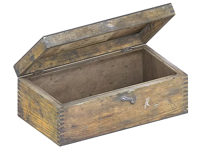 Rustic Vintage Wooden Box With Open Lid Empty Interior And Metal Clasp 3d model