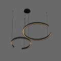 Sleek Modern LED Pendant Light with Double Curved Rings Hanging from Ceiling 3d model