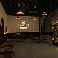 Modern Bar Interior Design With Wooden Counter Shelves Bottles And Seating