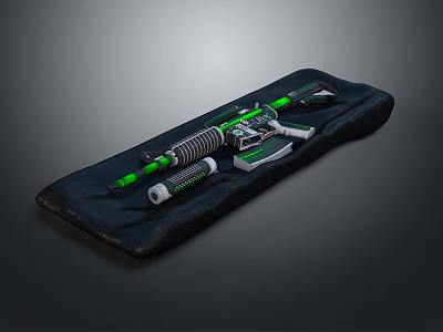 Tactical Firearm With Green And White Accents On Black Protective Mat 3d model