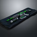 Tactical Firearm With Green And White Accents On Black Protective Mat