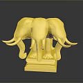 Golden Three Headed Elephant Sculpture As Ornate Furniture Decor Piece With Detailed Base