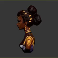Detailed 3D Woman Bust Sculpture with Braided Hair Gold Ornaments and Purple Orange Top