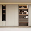 Modern Minimalist Bookcase With Shelves Decorative Items And Warm Lighting 3d model