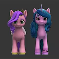 Colorful Unicorn Toy Ponies Pink Blue With Long Hair Standing Together