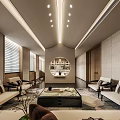 Elegant Traditional Chinese Teahouse Interior With Circular Painting Wooden Tables Chairs And Hanging Lamps