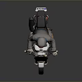 Vintage Motorcycle With Rider In Gray Hoodie Front Headlight And Black Wheels