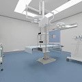 Sterile Operating Room With Surgical Table Medical Lights Cabinets And Blue Floor