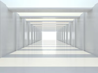 White Modern Corridor With Symmetric Pillars And Bright Light At End 3d model