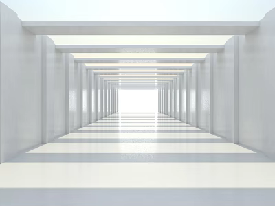 White Modern Corridor With Symmetric Pillars And Bright Light At End 3d model