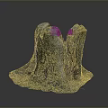 Rustic Wooden Stone Decorative Piece With Tree Stump Shape And Mossy Stone Base 3d model