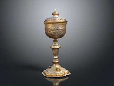 Antique Golden Decorative Ornament Piece With Intricate Carvings Lidded Top And Ornate Base 3d model