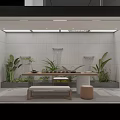 Modern Open Concept Kitchen Interior With Green Plants And Water Features 3d model