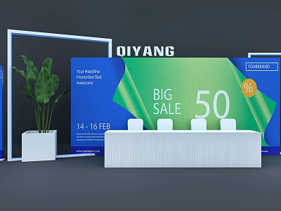 DIYANG Big Sale 50% Photo Spot Blue Green Banner White Counter Potted Plant 14-16 Feb 3d model