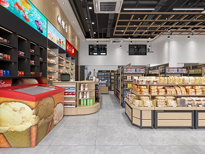 Modern Supermarket Department Store with Organized Shelves Fresh Produce and Diverse Daily Products 3d model